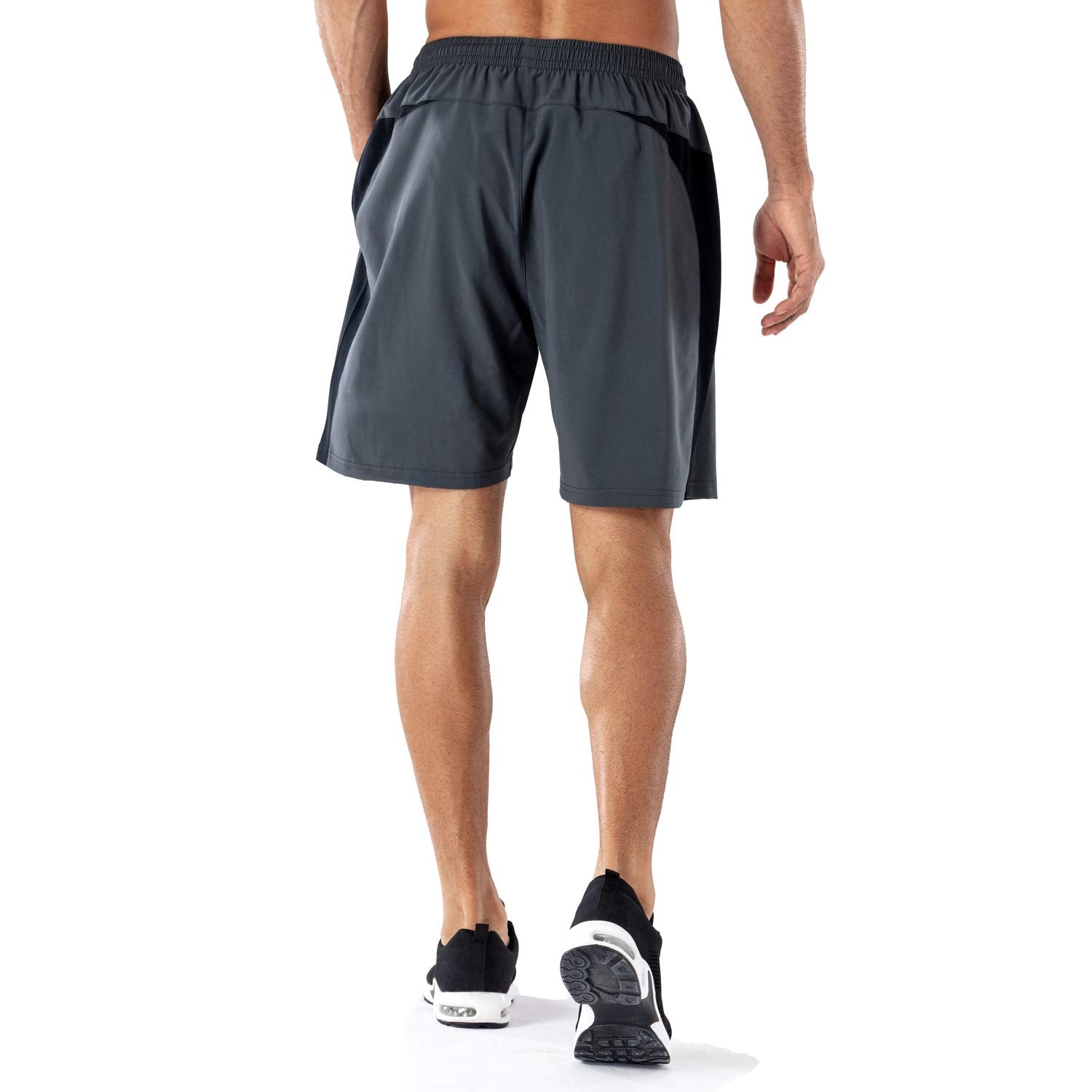 HMIYA Men's Casual Sports Quick Dry Workout Running or Gym Training Short with Zipper Pockets(Grey,S)