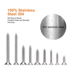 WELLOCKS Assorted Stainless Steel Screws Set 265 PCS M3/M4/M5 Self Tapping Screws Set, Flat Head Rust Proof Wood Screw Kit with Storage Box for Homemade, Repair, Woodwork Indoor Outdoor (D034)