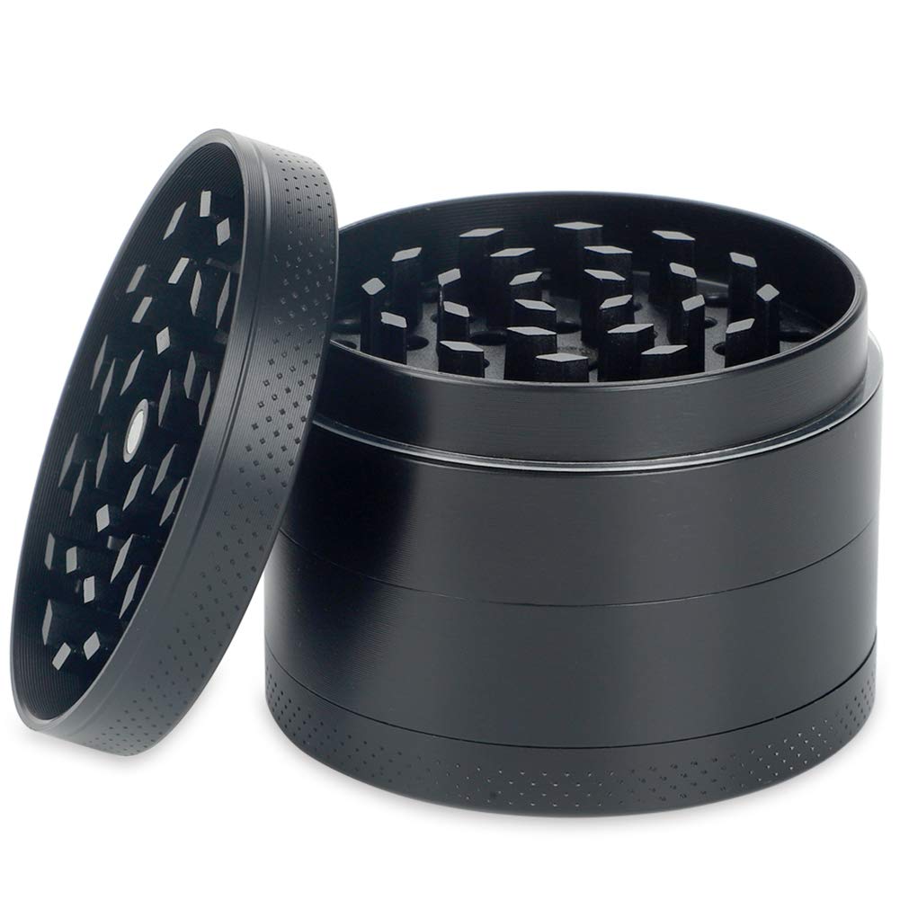 H&S Herb Grinder Metal 4 Piece 2.2 inches Pocket Grinder Spice Mini Crusher Mill with Pollen Catcher and Magnetic Lid