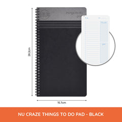 NU Notebooks - Craze Cloud Range - Things to Do Pad - Wirebound Notebook - Stationery Notebooks - Ruled Notepad - Black - 110 Pages, NU003517-FSC-BK, 157 x 282