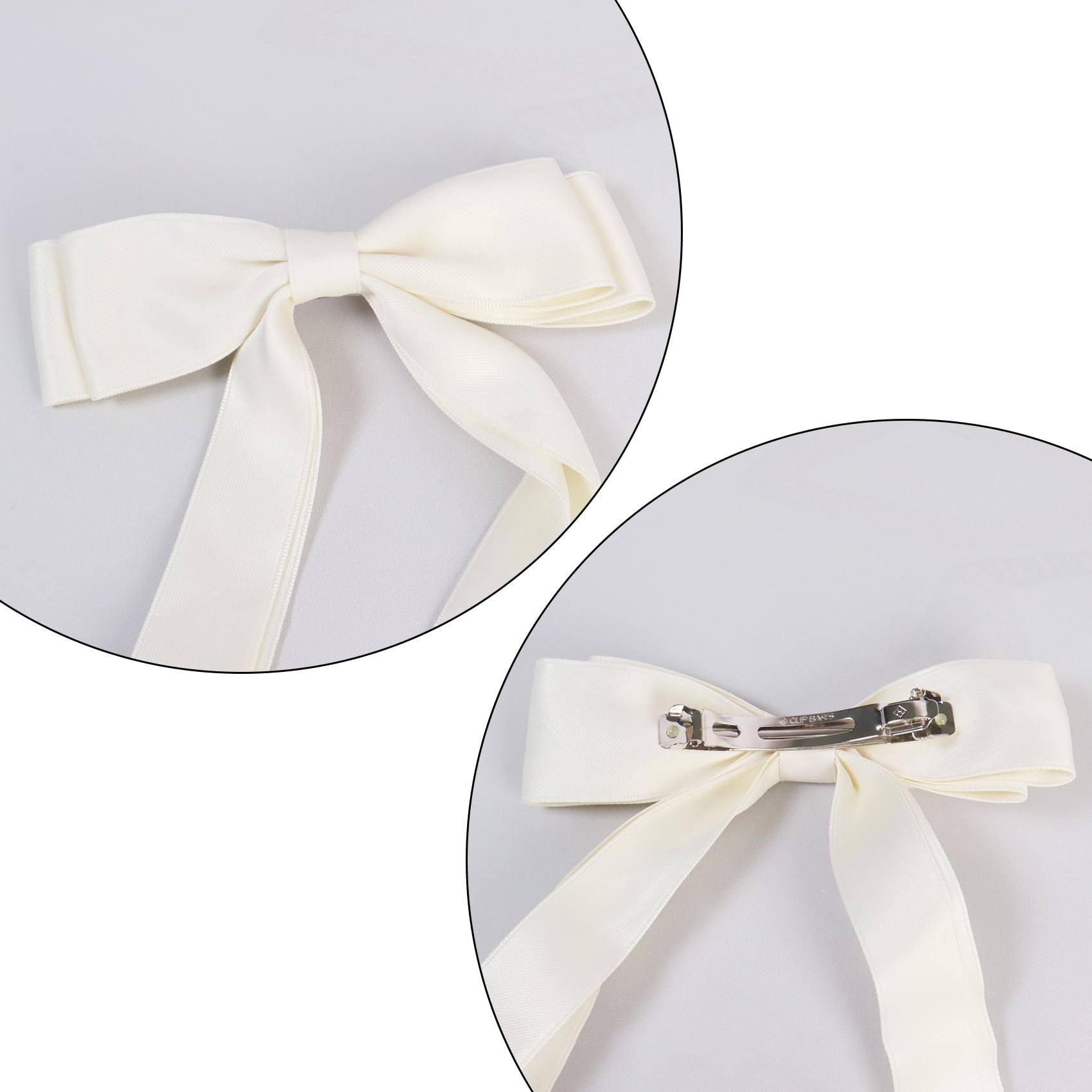 2 Pack Bow Hair Clips, Large Hair Bows for Girls and Women, Hair Barrette Hair Ribbon Bow Clips(Black, Beige)