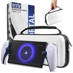 Carry Case designed for Playstation Portal remote player for PS5 Console hold accessories and offers Travel and Storage Protection for headset charger headset & more - WHITE/BLACK - Gift box edition