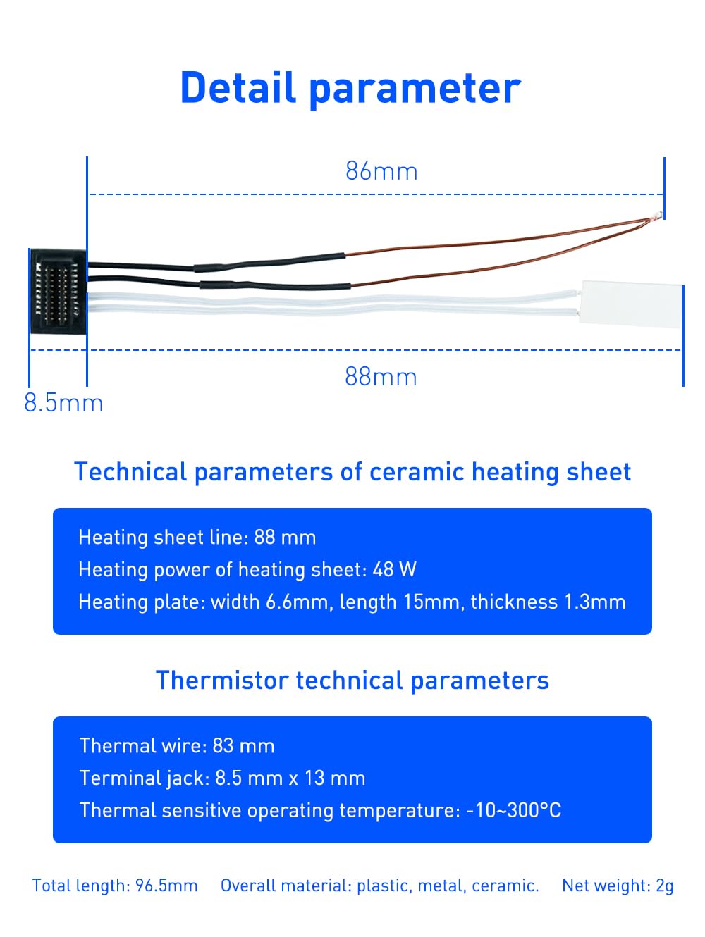 HOCENWAY 2sets 24V 48W Ceramic Heater & Thermistor with Retaining Clamps- P1 Series Compatible with Bambulab P1P P1S P1S Combo 3D Printer Accessories Parts