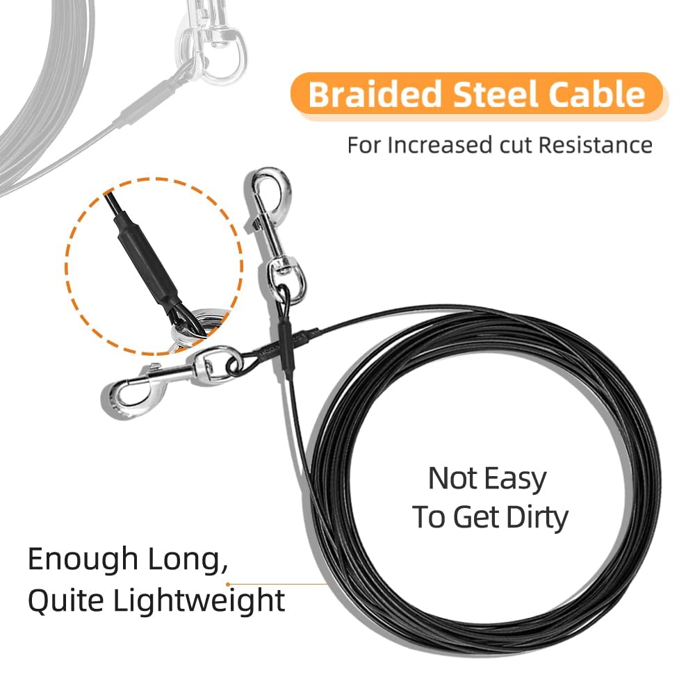 Mi Metty Dog Tie Out Cable 20ft(6M) Dog Leads for Yard Chew Proof, Heavy Duty Dog Tie Out Cable for Large Dogs Up to 253lbs, Durable Dog Runner Tether Line for Outdoor,Yard