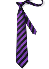 HISDERN Men's Striped Ties Purple Tie and Pocket Square Set Formal Classic Elegant Necktie & Handkerchief for Business Wedding Party