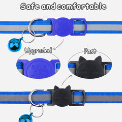 Taglory Reflective Cat Collar with Bell and Safety Release, 2-Pack Girl Boy Pet Kitten Collars Adjustable 15-20 cm Blue