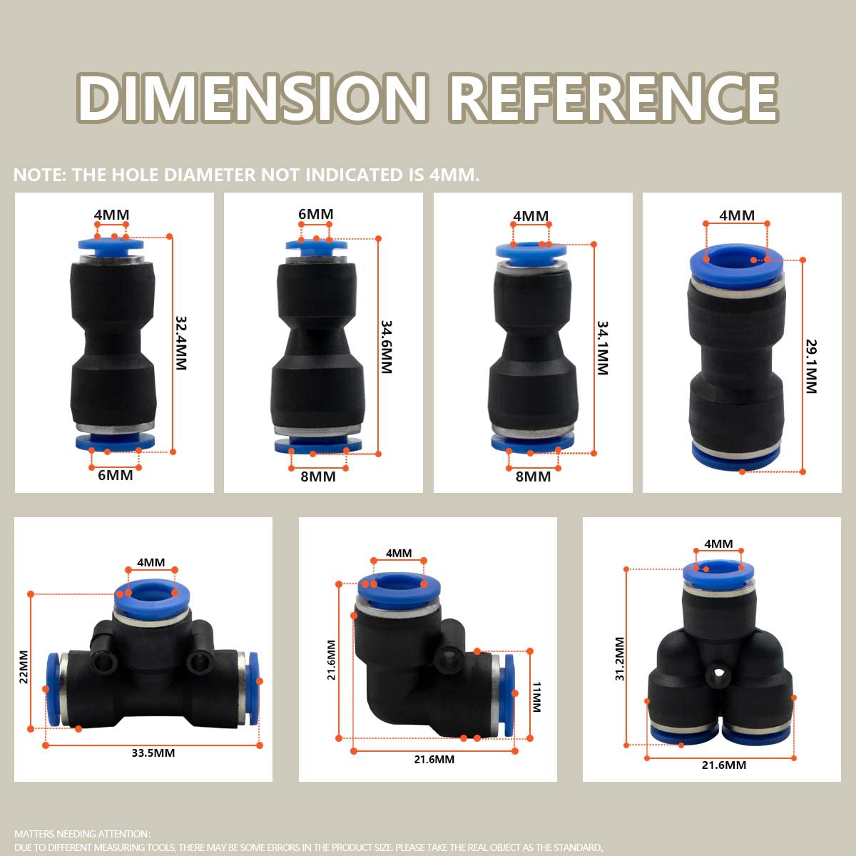 Bwintech 46 Pcs 4mm Pneumatic Quick Push in Connect Air Tube Fitting Kit,(4mm Straight/Elbow/Tee/Splitter Connector and 4-6,4-8,6-8mm Reducing Connector)