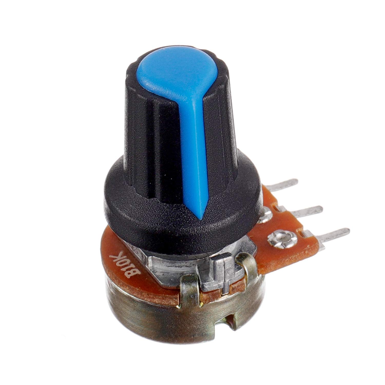 BOJACK 10 Sets B10K Knurled Shaft 3 Terminals Linear Taper Rotary Potentiometer(WH148)10K Ohm Single Turn Carbon Film Variable Resistor with Blue Plastic Knobs Kit