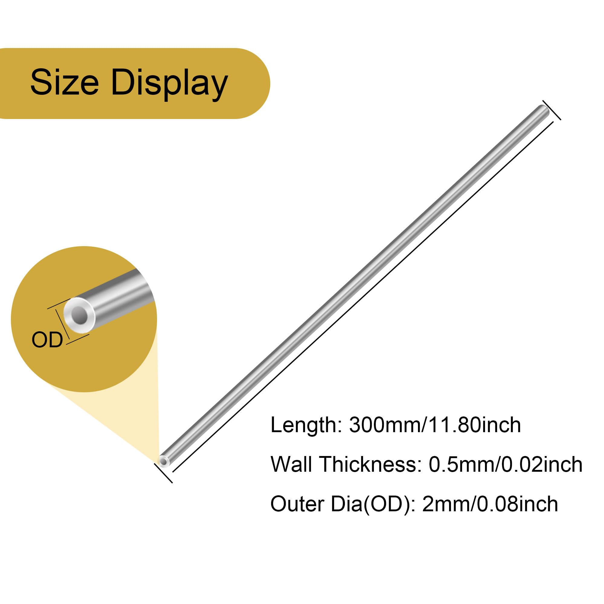 LAVMHAB 304 Stainless Steel Tube 12mm OD X 1.0mm Wall Thickness 300mm Length, Seamless Round Stainless Steel Pipes (4pcs)