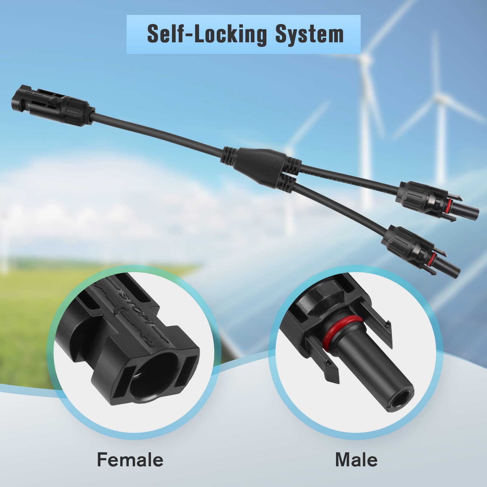 Thlevel Y Branch Parallel Connector MMF and FFM Solar Branch Adapter 1 Pair Y Photovoltaic Connector Solar Panel Cables Distributor Socket