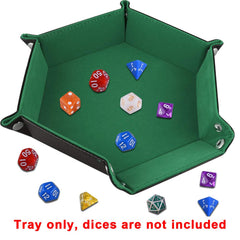 SIQUK Double Sided Dice Tray, Folding Hexagon PU Leather and Dark Green Velvet Dice Holder for Dungeons and Dragons RPG Dice Gaming D&D and Other Table Games