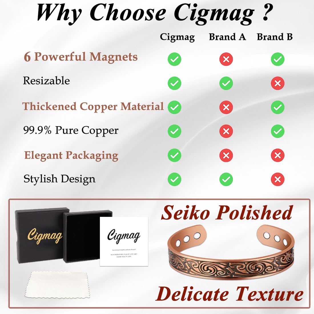 Cigmag 9X Mens Copper Bracelet Ultra Strength Magnet 99% Solid Pure Copper Magnetic Bracelets for Men Adjustable Cuff Bangle Brazaletes with Gift Box for Father's Day (Classic Viking)