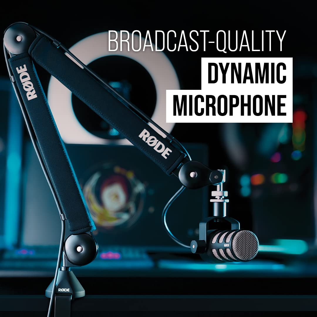 RØDE PodMic Broadcast-quality Dynamic Microphone with Integrated Swing Mount for Podcasting, Streaming, Gaming, and Voice Recording,Black,XLR