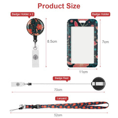 Vicloon Lanyard with Card Holder, 2Pcs ID Badge Holder with Lanyard, Retractable Badge Reel Carabiner Clip and Detachable Lanyard Strap Hard Card Protector for Women Teacher Student (Red Flower)