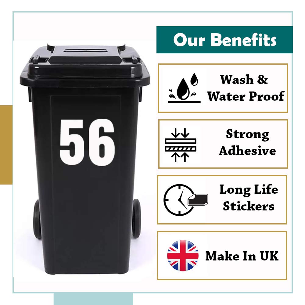 Pack of 3 Plain Dustbin Numbers Stickers Large Number - 8 (17 cm) Bin Numbers for Wheelie Bins Large Bin Numbers Packwith®