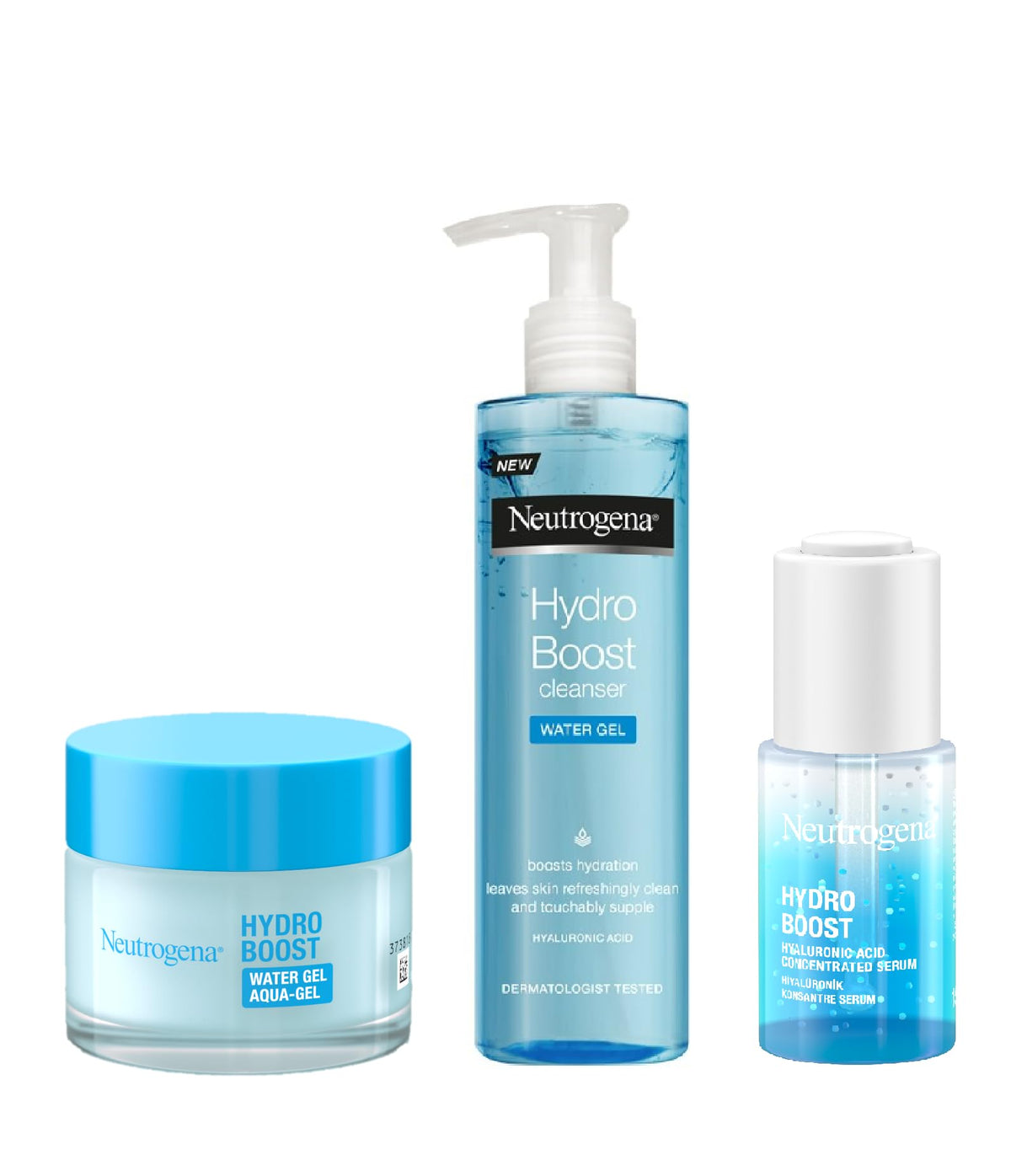 Neutrogena Hydro Boost Series, 3-Step Facial Regime, Hydration Starter Set And Skin Care Kit (Cleanser and Moisturiser and Booster), Saving Bundle