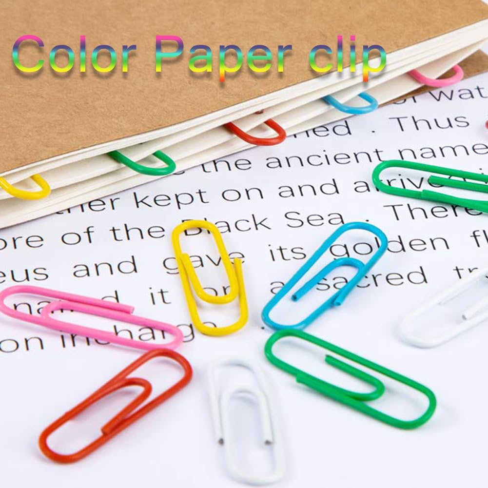 XFentech 100 Pcs Coloured Paper Clip - 28 mm/1.1 inch Assorted Colours Small Paper Clips Rustproof Metallic Paperclipswith Box for Office School DIY