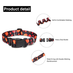 Suredoo Adjustable Nylon Dog Collar with Patterns, Soft Comfy Pet Collar for Small Medium Large Dogs (L, Pumpkin)