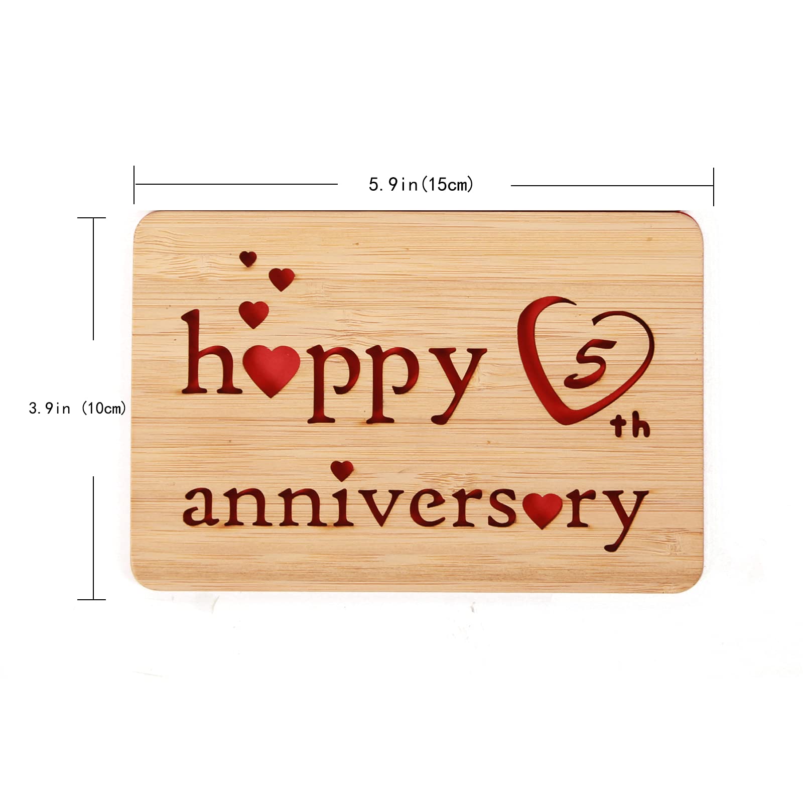5th Wedding Anniversary Wood Gifts,Handmade With Real Bamboo Wooden Greeting Cards for Couple,5 Year Anniversary Card for Wife,Husband,Him or Her