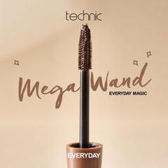 Technic Mega Lash Brown Mascara - Vegan, Brown, Hard Wearing, Smudge-Proof, Lash Building Formula For Volume Glam Lashes - 12ml