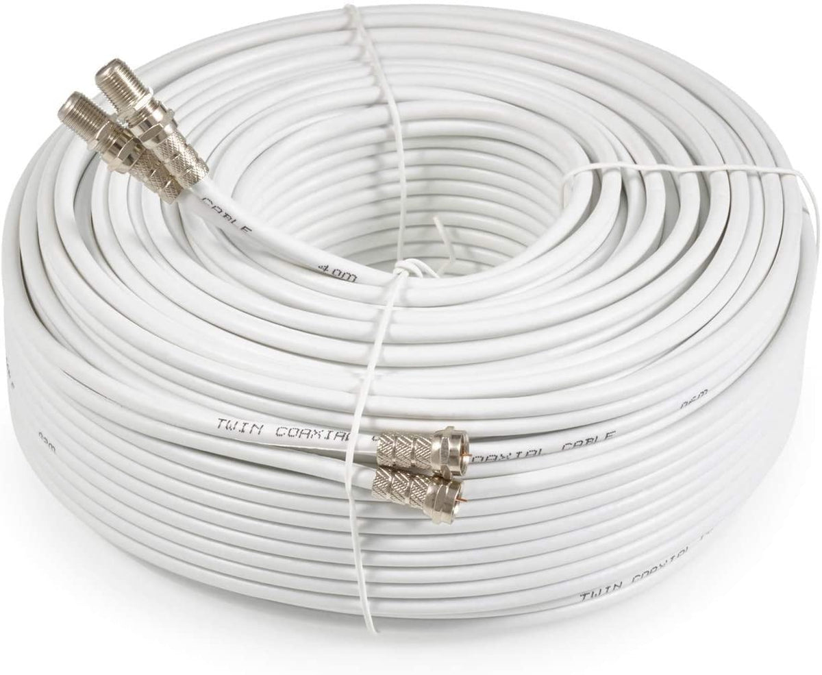 SSL Satellites 5 m Twin Satellite Shotgun Coax Cable Extension Kit with Fitted F Connectors for Sky HD Q and Freesat - White (5 Meter, White)