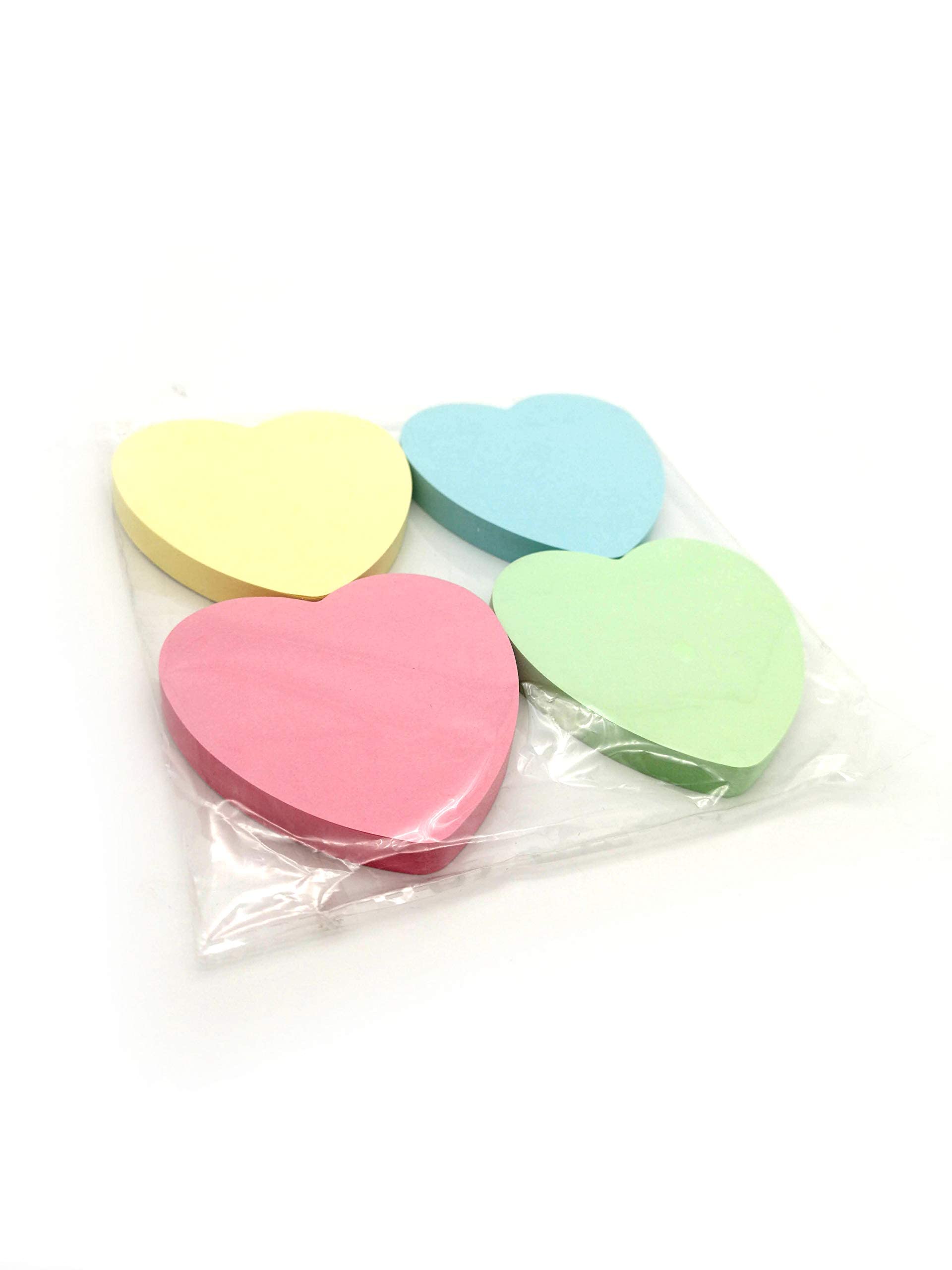 400 Heart Shaped Sticky Notes - Pastel Colours (76x76mm) - Colourful Removable Adhesive Memo Pads in Blue, Pink, Green, Yellow   Set of 4 Pads (100 Sheets Each)   Office, Home & School Use - 4 Packs