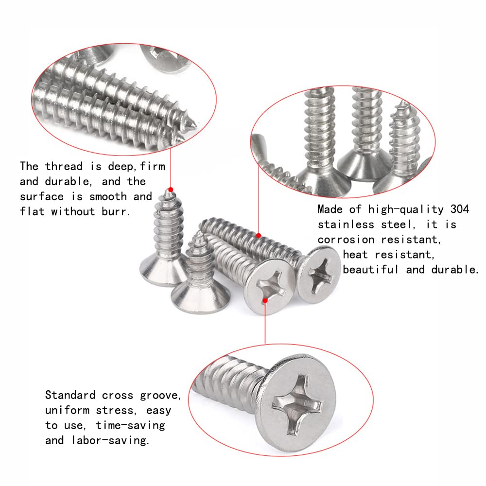 50 Pcs Self Tapping Screws, M5 x 55mm Multi Purpose Screws, 304 Stainless Steel, Phillips Flathead Screws for Wood, Drywall and Furniture