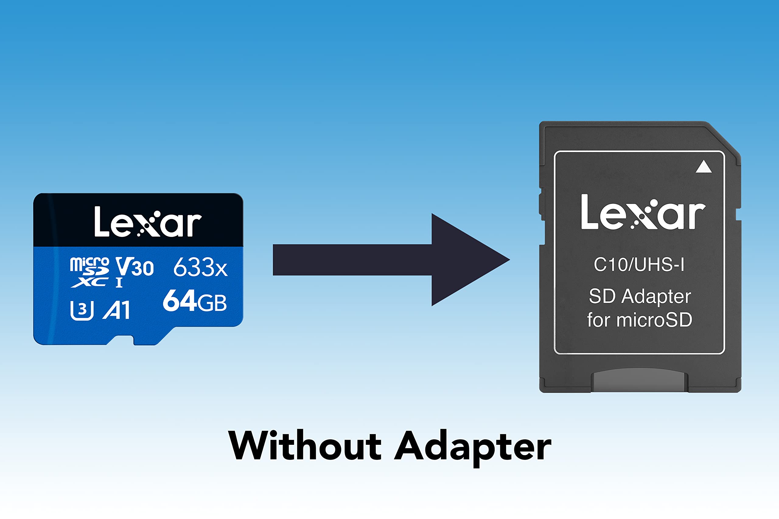 Lexar 633x 64GB Micro SD Card, microSDXC UHS-I Card W/O SD Adapter, microSD Memory Card up to 100MB/s Read, A1, Class 10, U3, V30, TF Card for Smartphones/Tablets/IP Cameras (LMS0633064G-BNNAA)