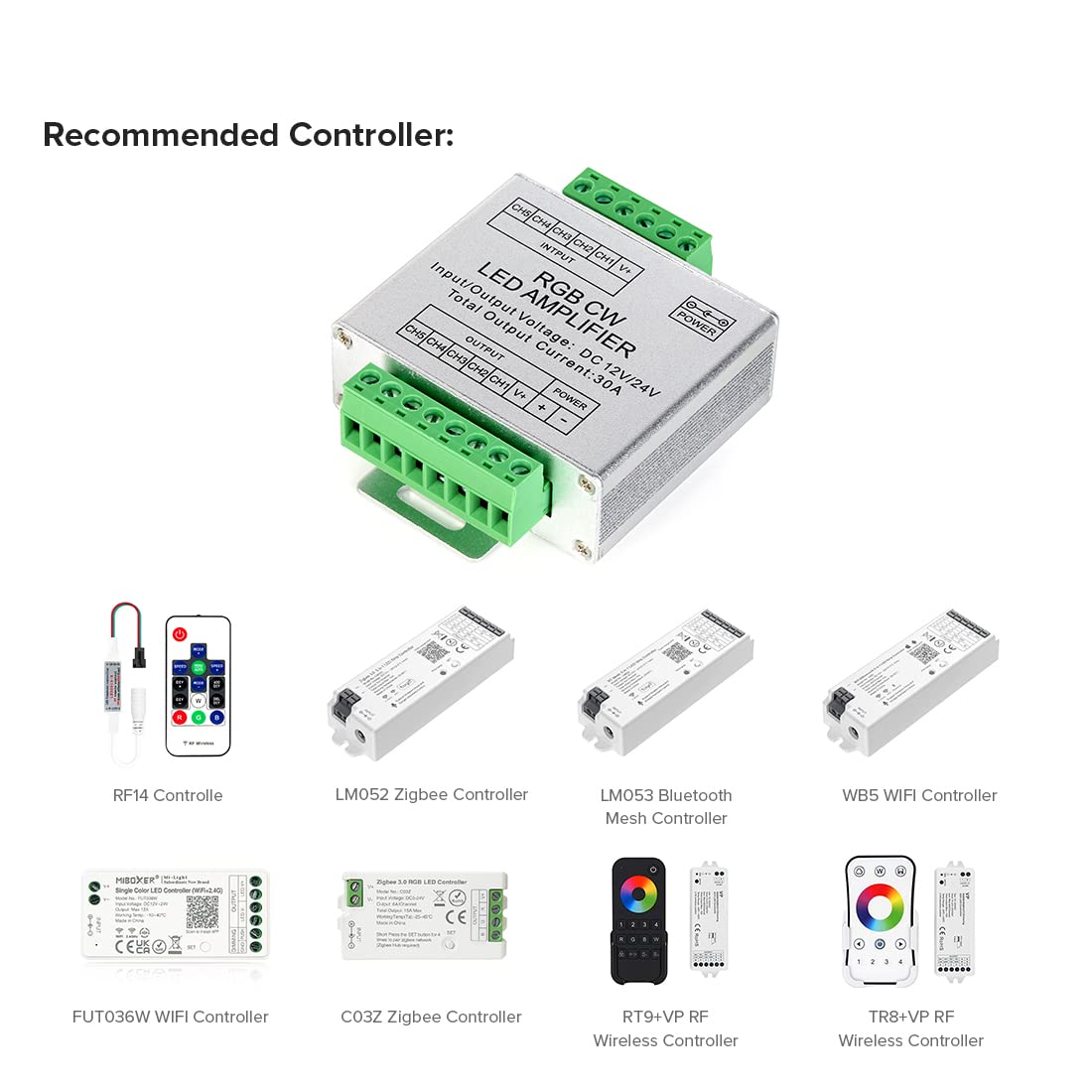 BTF-LIGHTING CCT/RGB/RGBW/RGBCCT LED Strip Amplifier Controller Max 30A Work with 3Pin 4Pin 5Pin 6Pin DC12V/DC24V 5050SMD FCOB COB LED Strip