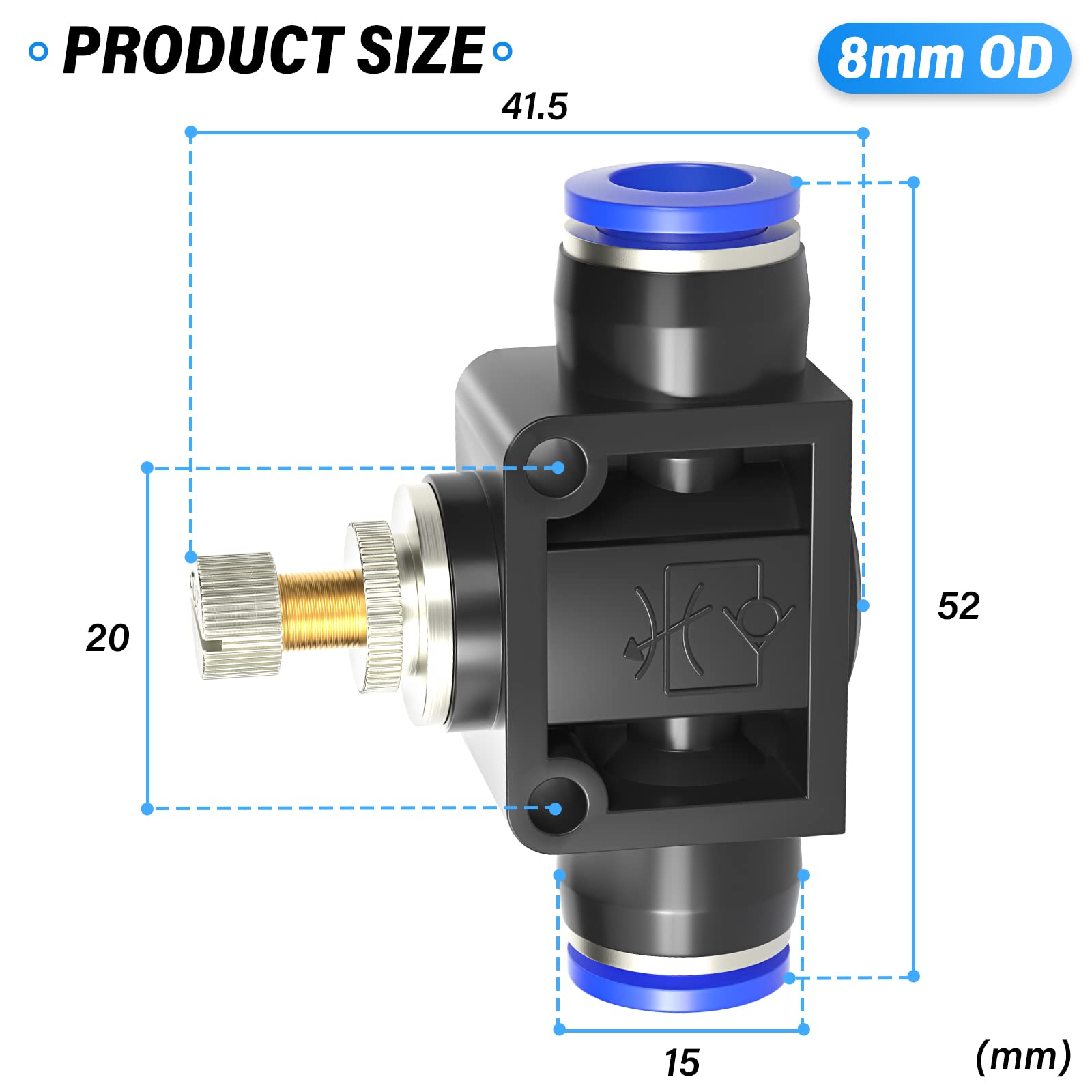 ERGAOBOY 5 Pcs 8mm OD Air Flow Control Valve with Push to Connect Fitting,Straight Speed Controller (SA8)