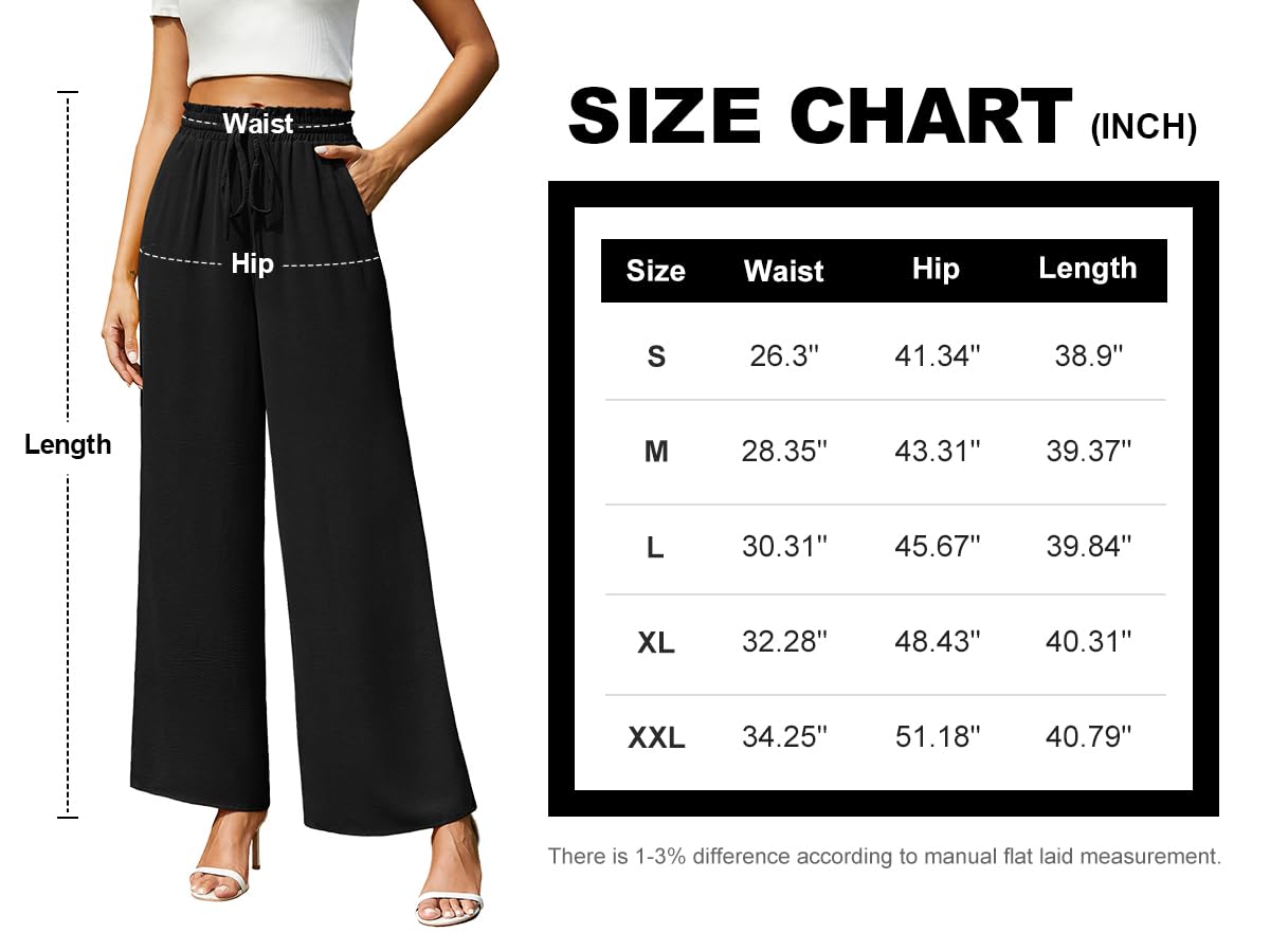 BEIGAI Wide Leg Trousers for Women Lounge Comfy Elastic High Waisted Drawstring Pants Ladies Summer Trousers with Pockets,White,XXL