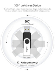 Netac 64GB USB 3.0 Flash Drive, High Speed Swivel Design Memory Stick,Up to 90/30 MB/s(R/W) Pen Drive, Thumb Drive for Data Storage, Zip Drive and jump Drive with LED Light