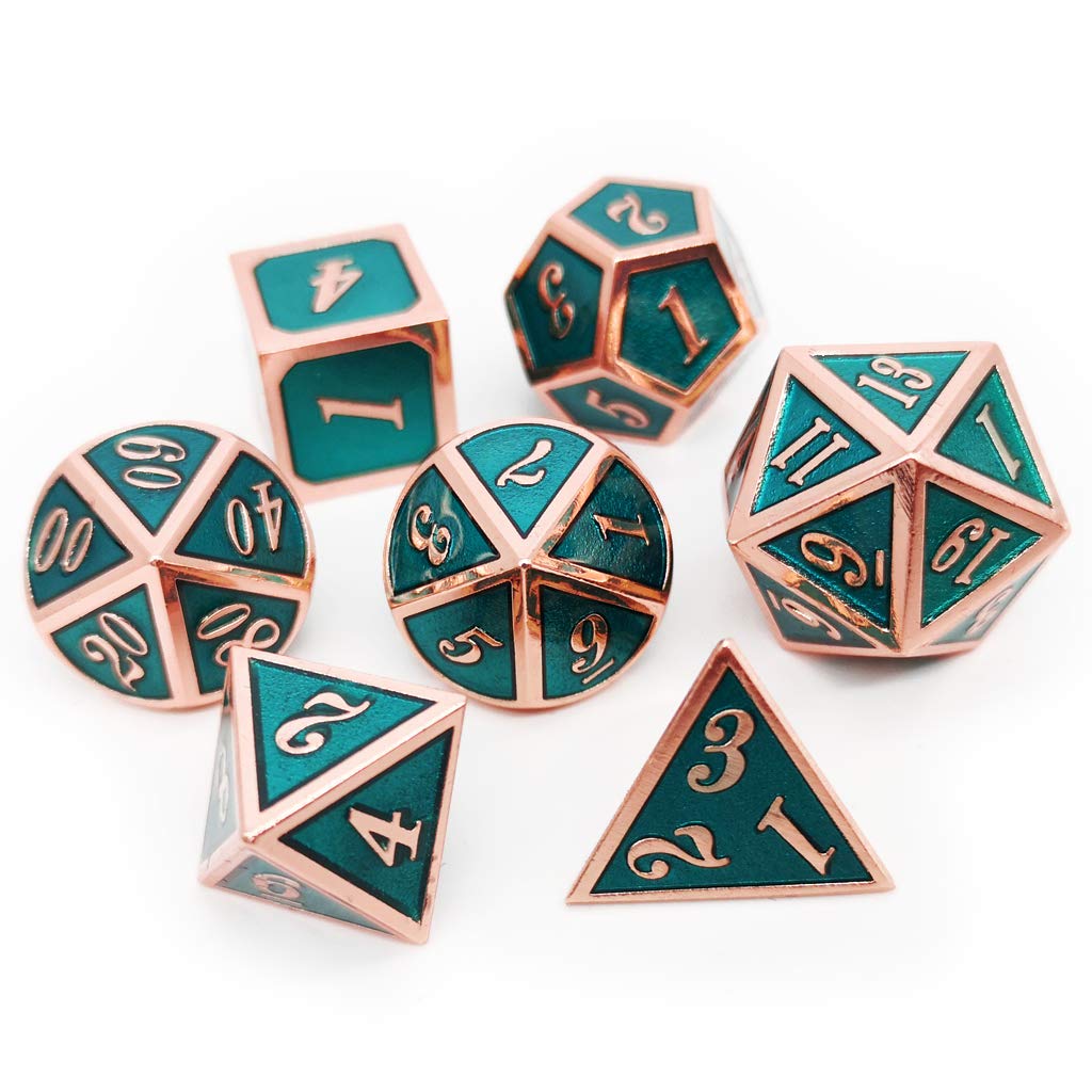 Haxtec Metal Dice Set D&D Polyhedral DND Dice for Dungeons and Dragons RPG Table Games-DND Dice Copper Teal