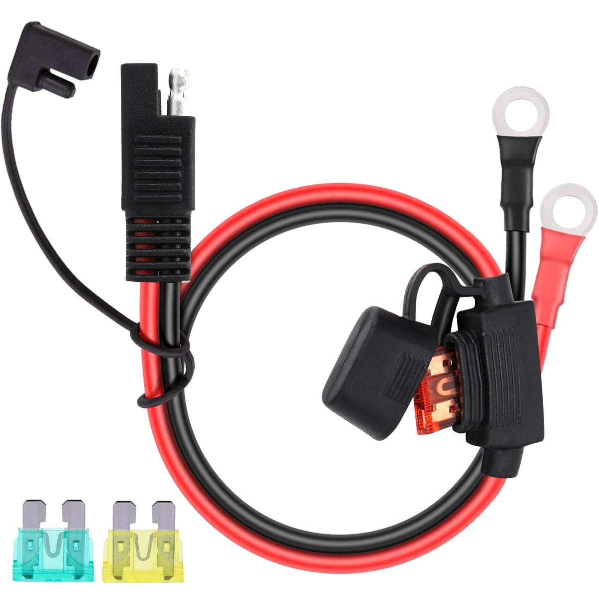 Dongge 10AWG Wire SAE to O Ring Clamp, SAE Battery Connector, 40A 2 Pin Quick Connect SAE Battery Cable Extension Wire for Solar Panel Automotive Marine Motorcycle Cars RV 2ft/60cm.