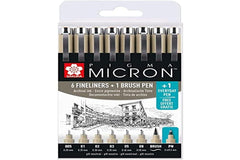 Sakura Pigma Micron fineliner Set   7 Sizes and 1 Pigma Micron PN for Free, Black (POXSDK8S)