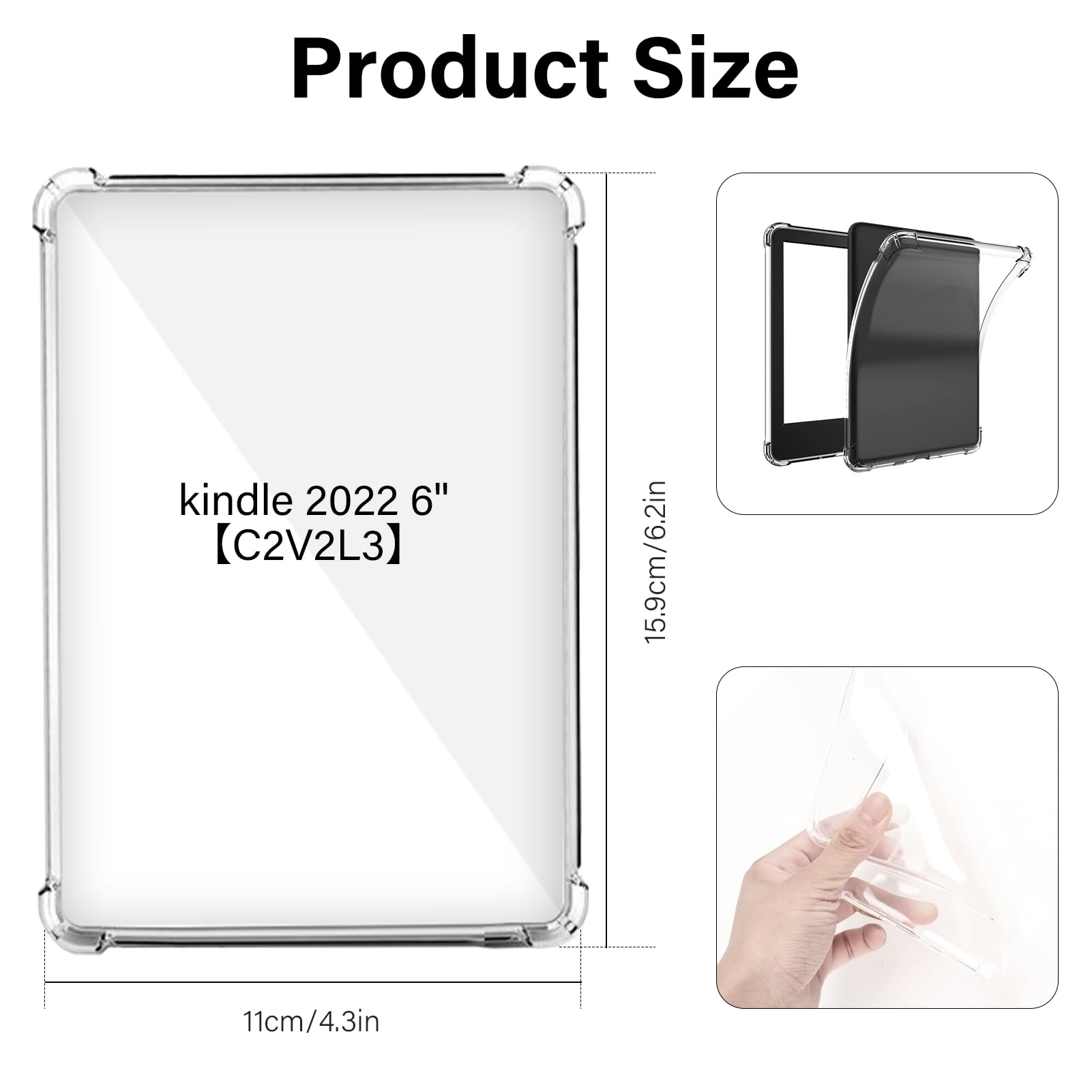 Clear Case for 6 inches All-New Kindle 2022, Slim Transparent Cover Reinforced Edge Corners Shell Drop Protection Waterproof Lightweight TPU Rubber Back Compatible with Kindle E-reader 11th Generation