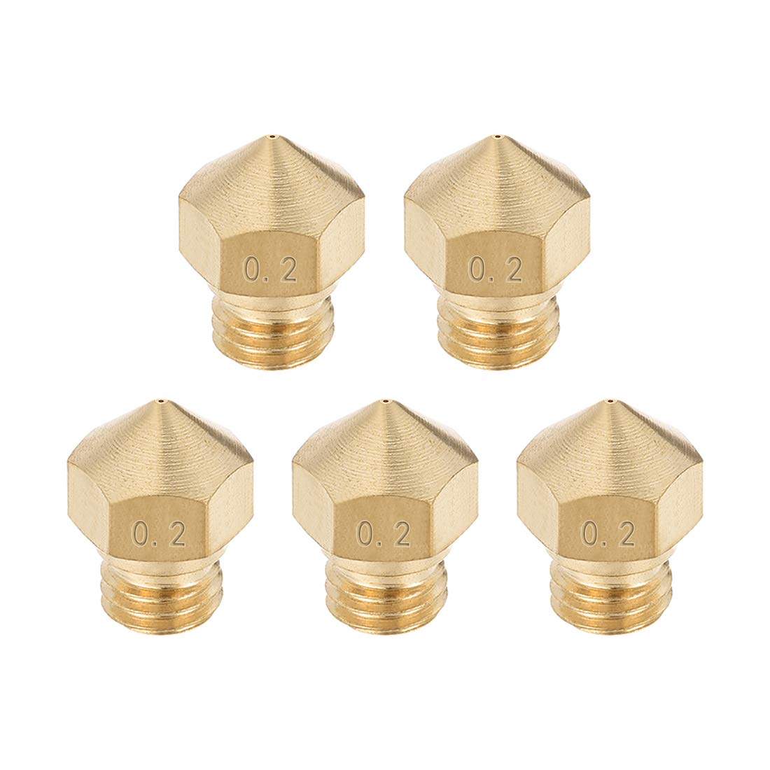 sourcing map 5pcs 3D Printer Nozzle,Brass Nozzle 0.2mm,Extruder Print Head for Filament 1.75mm M7 3D Printer