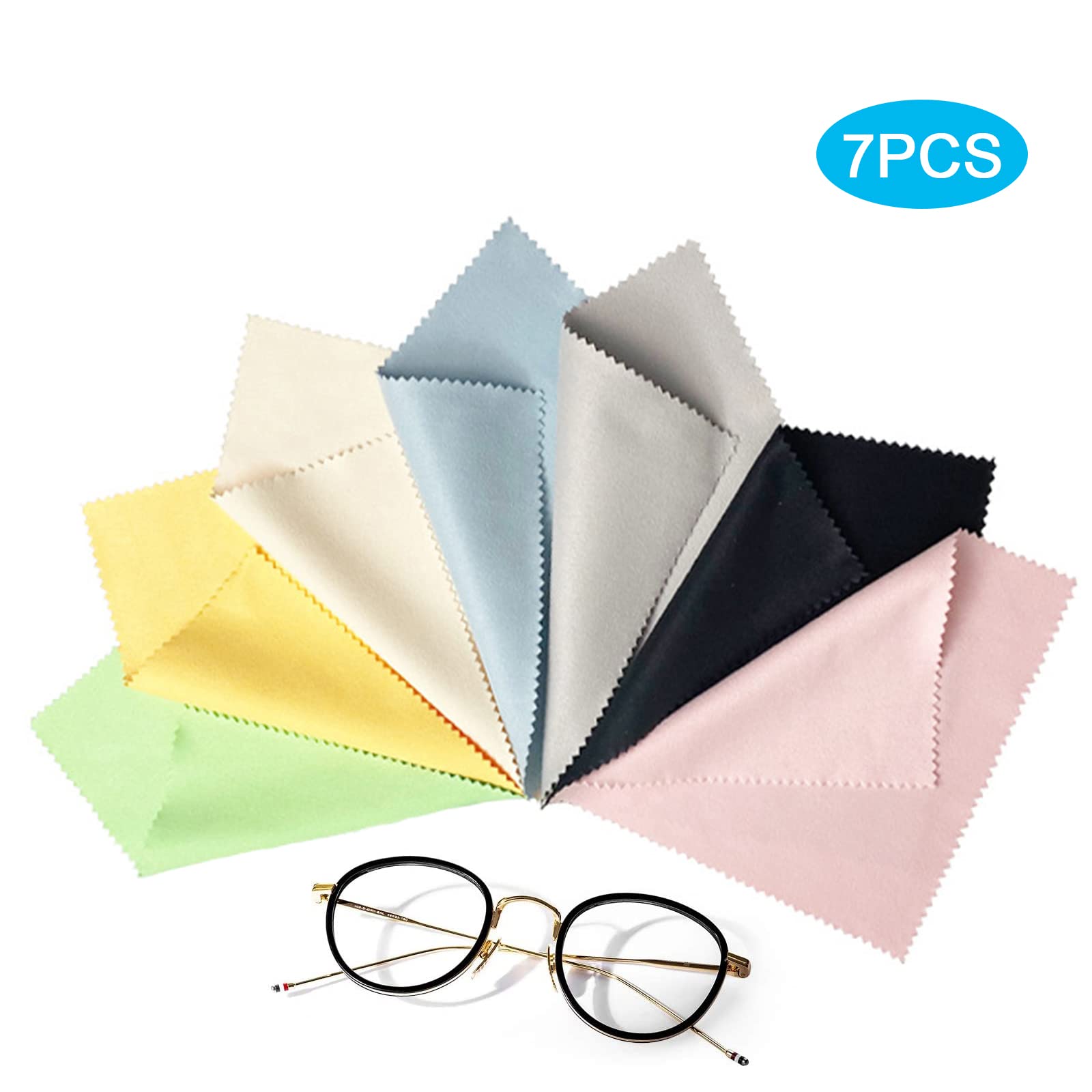 Yoezuo 7 Piece Eyeglass Cleaning Cloth, 18 x 15cm Microfiber Glasses Cleaning Cloths Glass Wipes for Eyeglasses, Screens, Tablets, Mobile Phone, Camera (7 Colors)