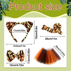 SKHAOVS 4 Pieces Tiger Costume Set,Animal Fancy Costume,Tiger Ear Headband Tail Bow Tie Tutu Skirt Set,Animal Costume Set Accessory for Dress Up Halloween Cosplay (Tiger Costume)