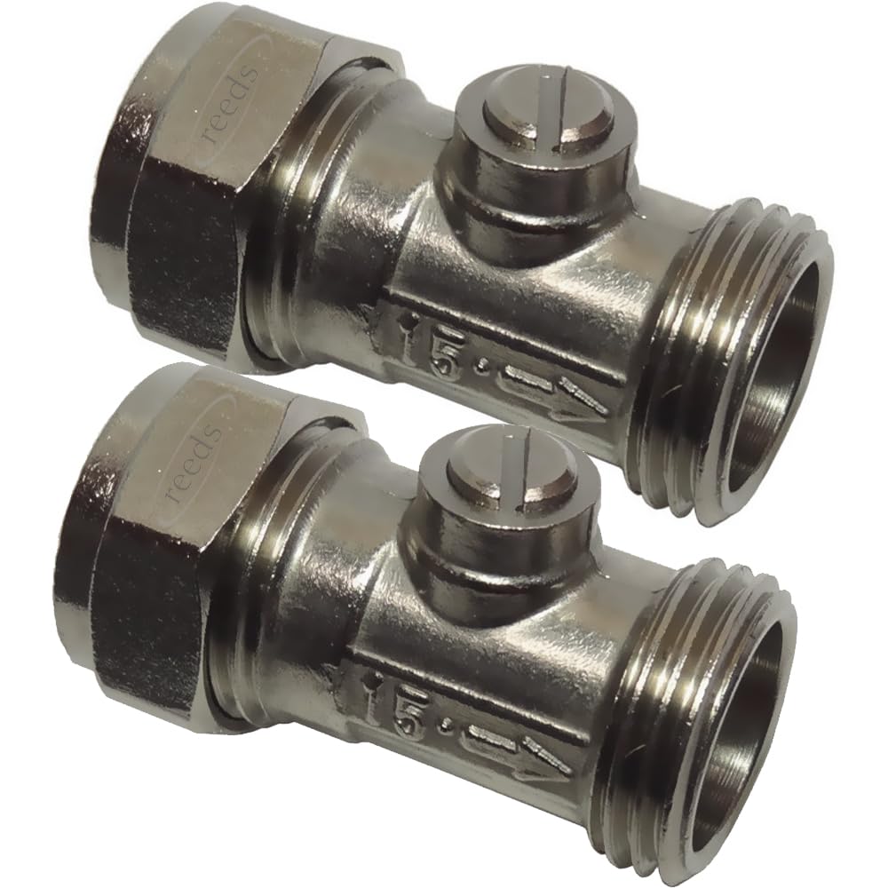 2X Reeds 15mm X 1/2inch Male Iron Flat Faced Isolating Valve for Tap Connector Flexi Pipes - Pack of 2