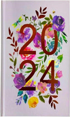 2024 Slim Week To View Vintage Flowers & Typo Designer Diary (Pink)