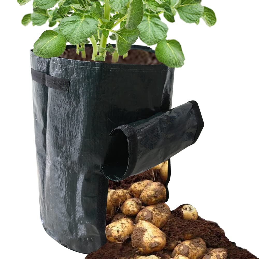 Ram® 4 Pack 7 Gallon Potato Grow Bag set. Garden Plant Bags for potatoes, carrots, tomatoes, cucumbers and other Vegetables. Made in Green Polyethylene Complete