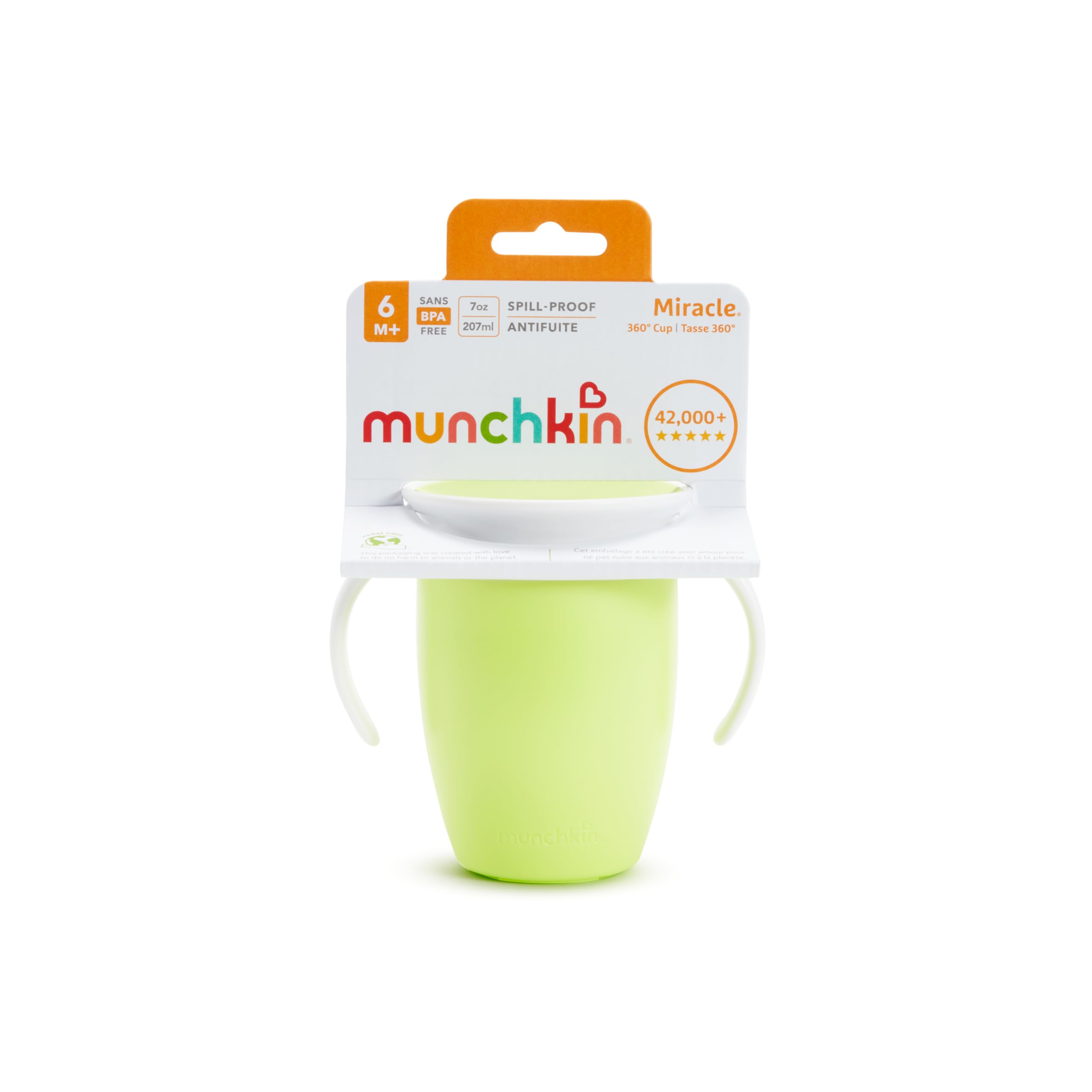 Munchkin Miracle 360 Sippy Cup, Trainer Toddler Cup, BPA Free Baby Cup with Handles, Non Spill Cup, Dishwasher Safe Baby Cup, Leakproof Childrens Cup, Baby Weaning Cup from 6and Months- 7oz/207ml, Green