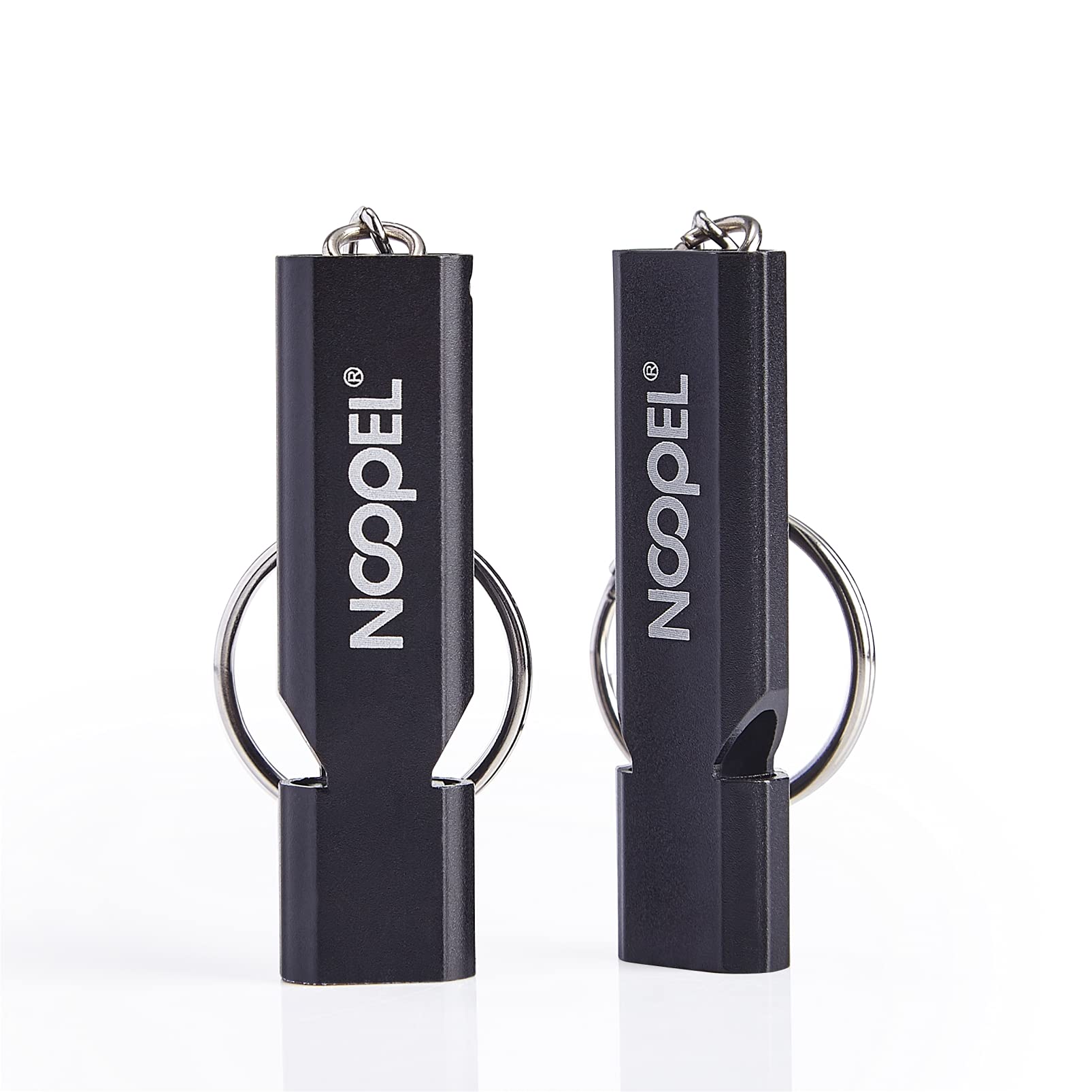 Noopel Emergency Survival Whistle Double Tubes Safety Whistles 2 pack with lanyard and keychain for Boating Outdoor Camping Hiking Hunting Sports Dog Training (2 Pack Black)