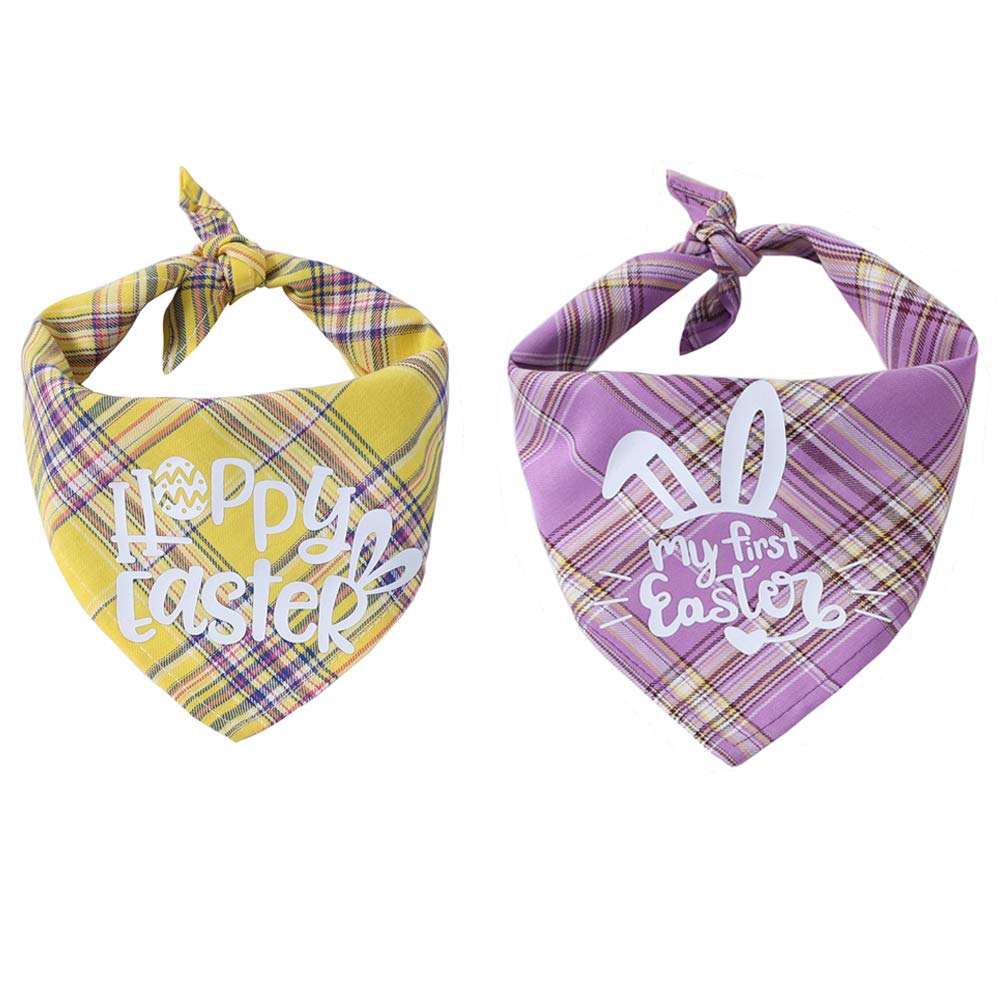 SHOKUTO 2 Pcs Easter Dog Bandanas, Washable Dog Triangle Bibs Pet Kerchief Scarf Adjustable Neckerchief with Egg Bunny Pattern for Dogs, Cats, Pets, Holiday Festival