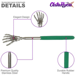 OntaRyon Telescopic Back Scratcher   Novelty Gifts for Men & Women   Portable Handheld Massage Stick   Small Stocking Fillers for Adults   Unusual & Funny Massager (Green)
