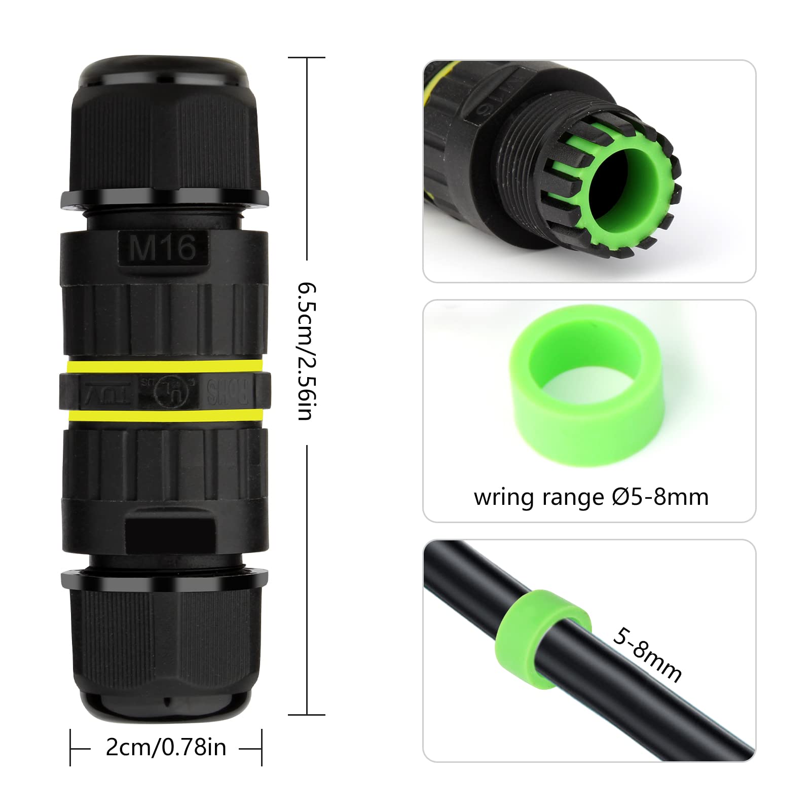 IP68 Waterproof Junction Box Outdoor Cable Connector, Extension Electrical Cable Protector for Cable Diameter Ø5mm-8mm (Pack of 2)