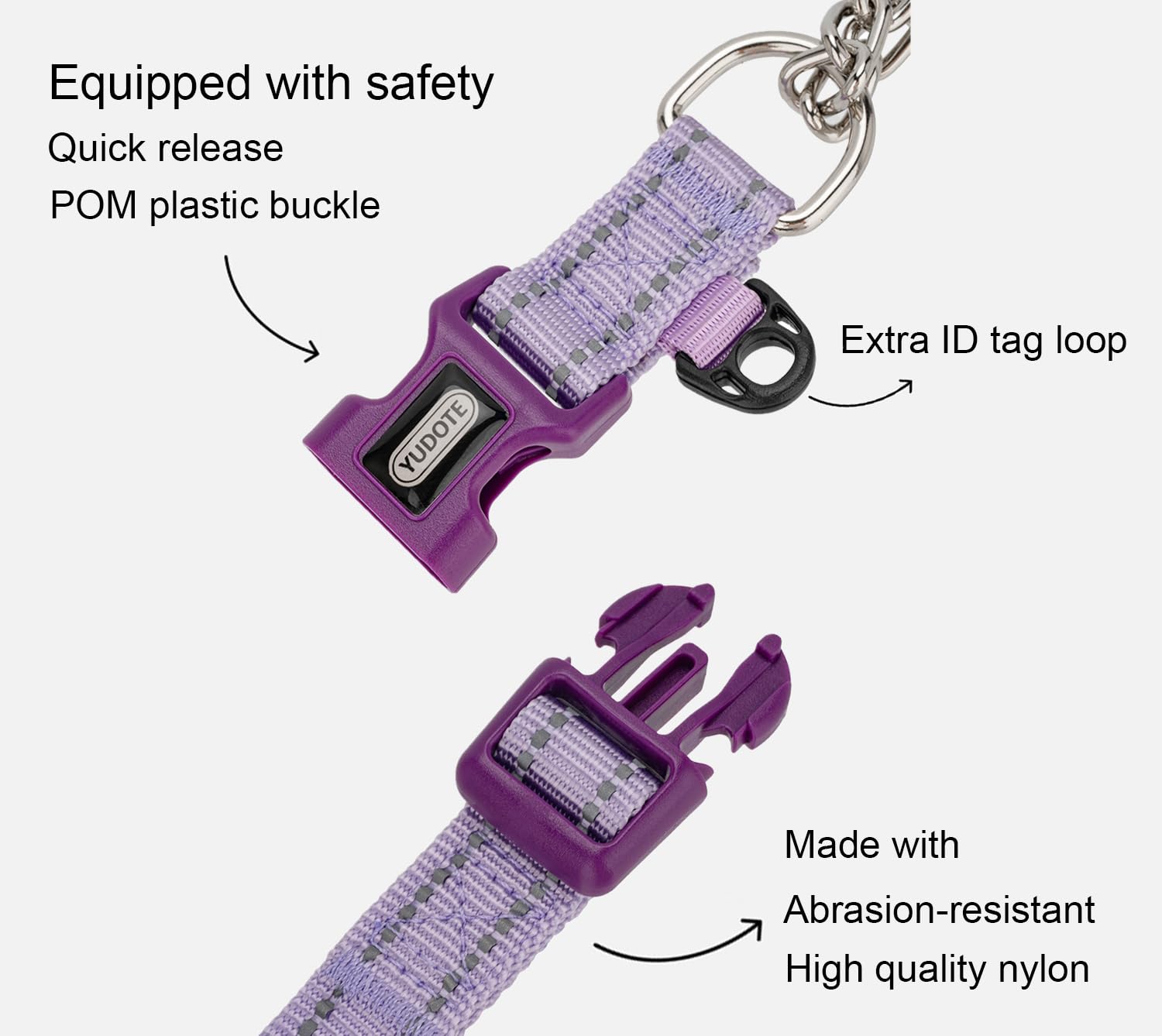 Petiry Half Choke Dog Collar,Reflective Nylon Dog Choker Collar with Safety Side Release Buckle for Puppy Small Dogs Neck 28-33cm,Lilac S