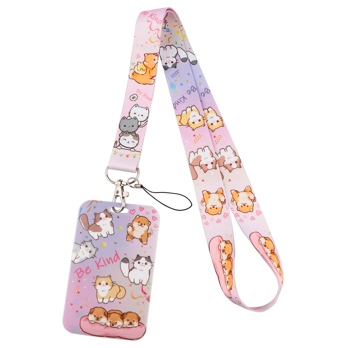 Juanooo Cute Preppy Cat Lanyard with ID Card Holder Kawaii Aesthetic Key Lanyard for Women Girls