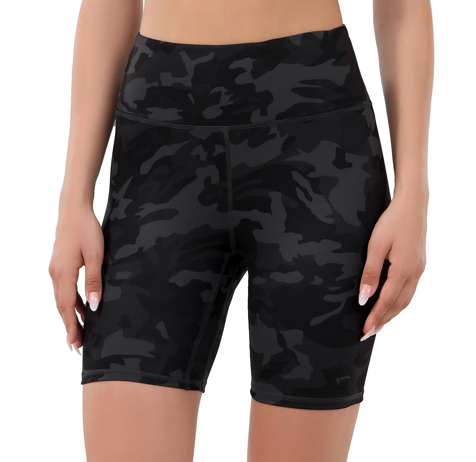 OVRUNS Women's Cycling Shorts High Waist Gym Shorts for Running Workout Sports Yoga with Pockets - Greycamo - XS